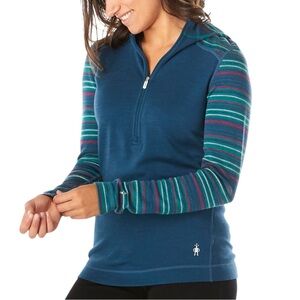 Smartwool 250 Merino Wool 1/2 Zip Hoodie Striped Sleeves S